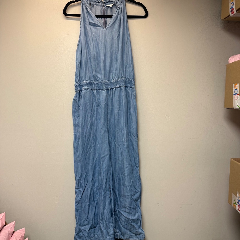 Crown & Ivy Jumpsuit Womens 4 Light Blue Excellent Lyocell Chambray Wide Leg